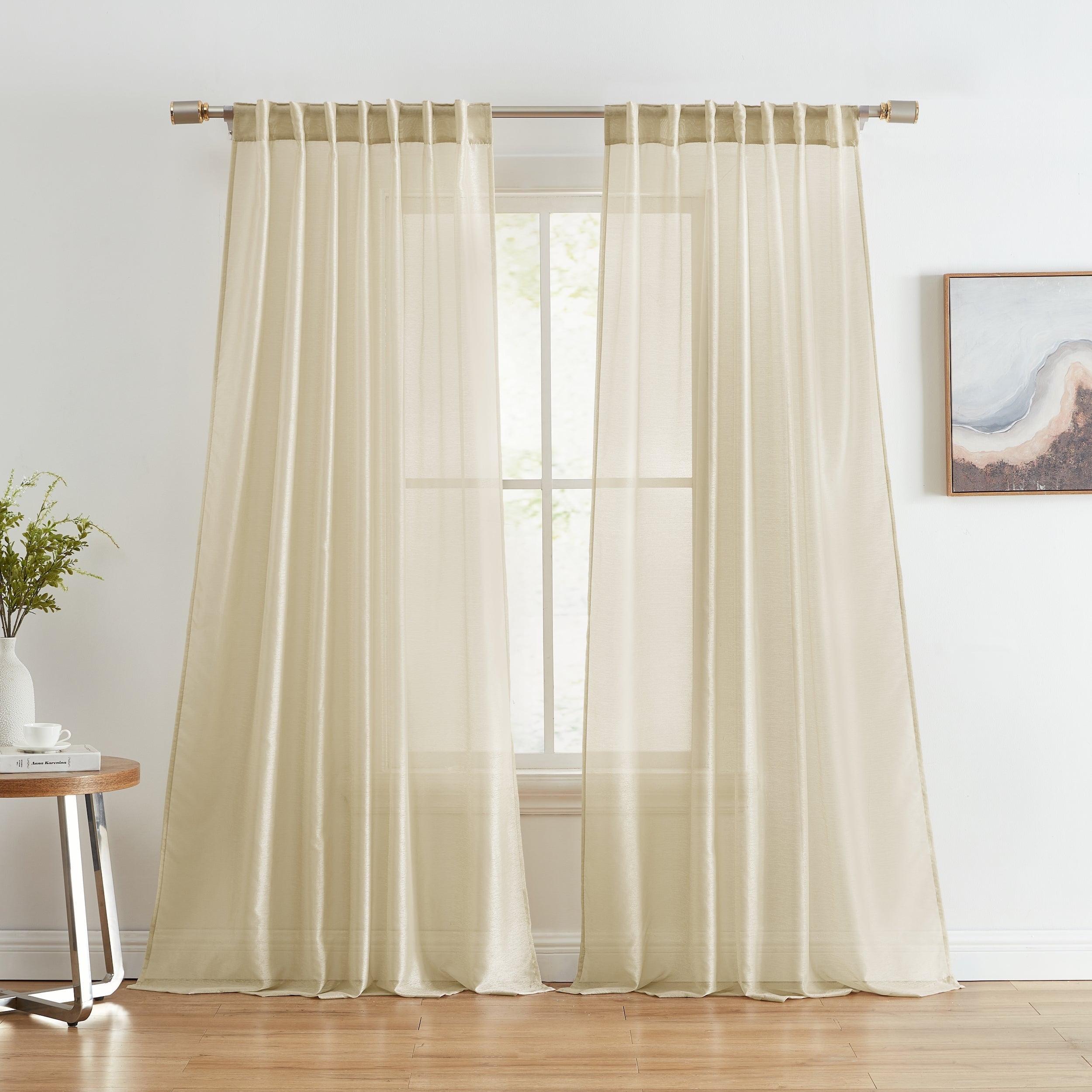 HLC.ME Lauren Semi Sheer Light Filtering Transparent Pocket Top & Back Tab Lightweight Window Curtain Panels, Set of 2 - Beige, 54 W x 63 L