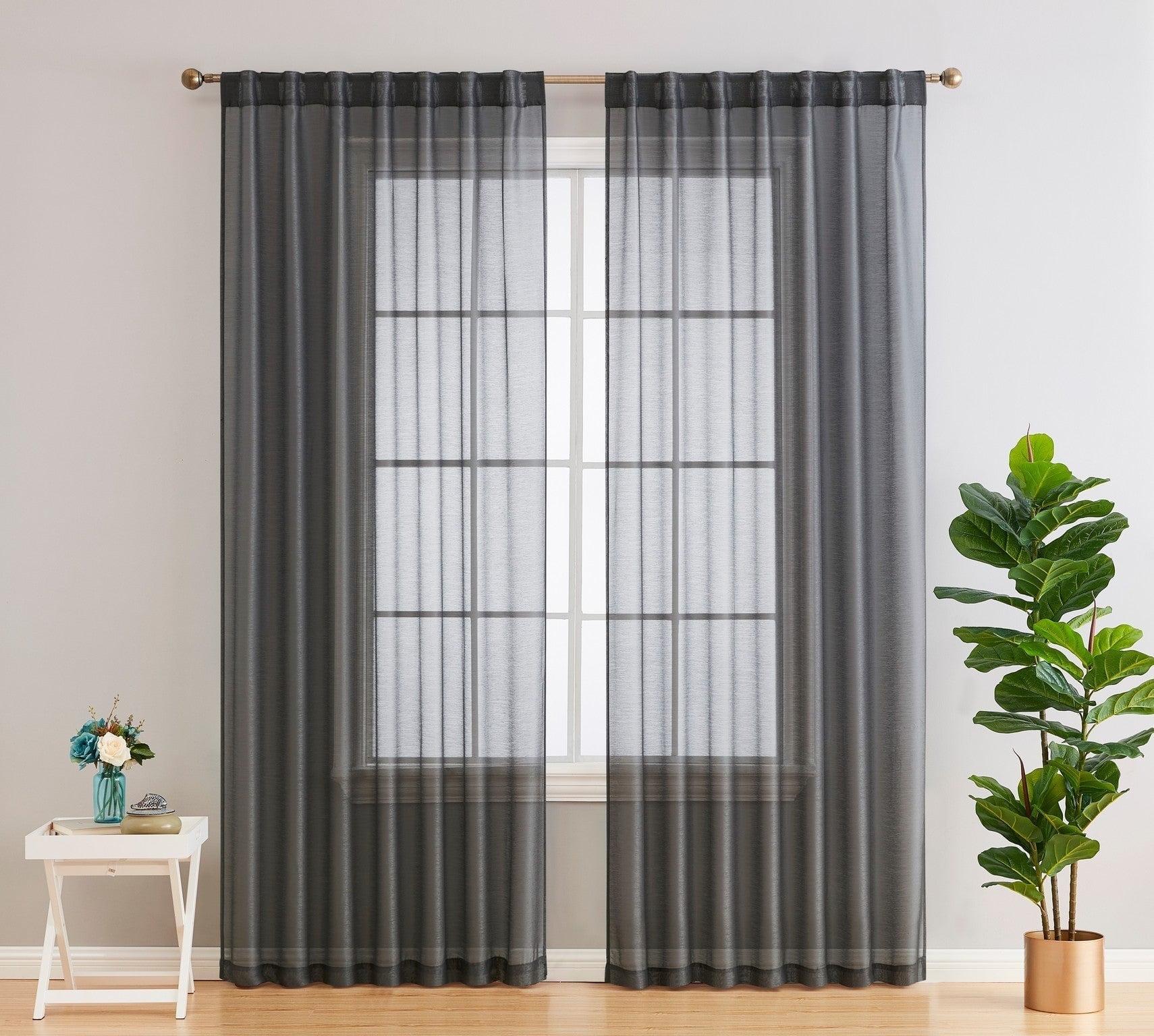 Ebern Designs Lauren Polyester Semi Sheer Curtain Pair (Set of 2)