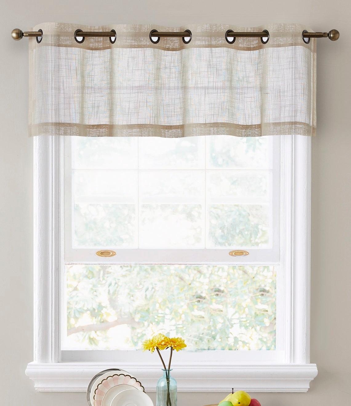 Beige Faux Linen Light-Filtering Grommet Window Valance