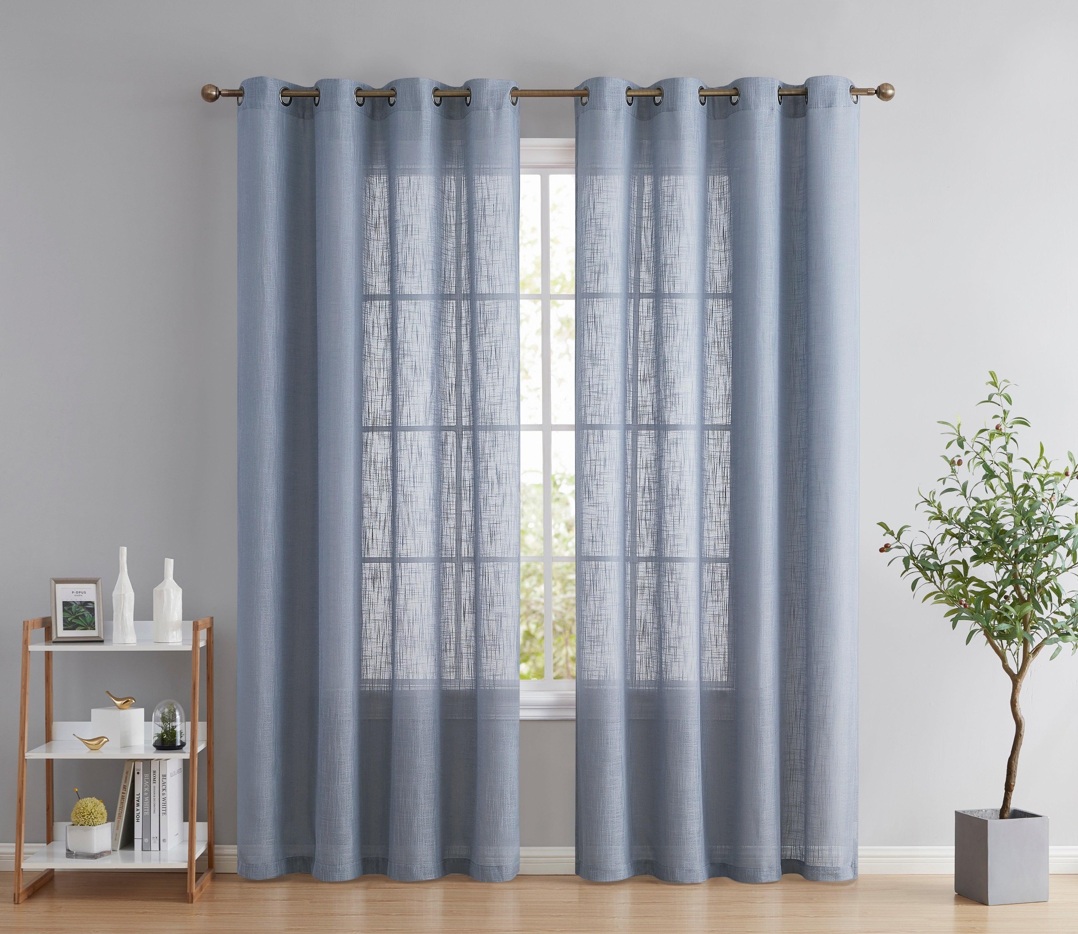 Dusty Blue Faux Linen Sheer Grommet Window Panels, 54" x 84"