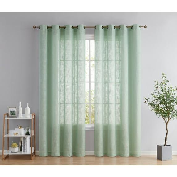 THD Serena Faux Linen Textured Semi Sheer Transparent Window Grommet Long Thick Curtain Panels, Pair