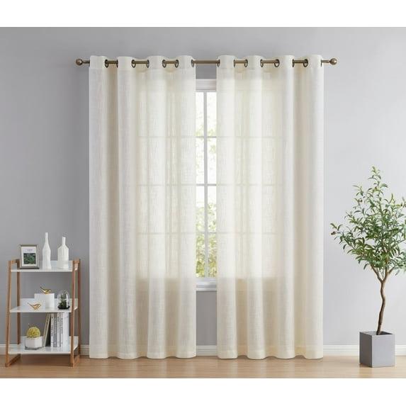 HLC.ME Abbey Faux Linen Textured Semi Sheer Privacy Light Filtering Window Grommet Thick Curtain Panels, Set of 2 - Oatmeal Beige, 54 W x 84 L
