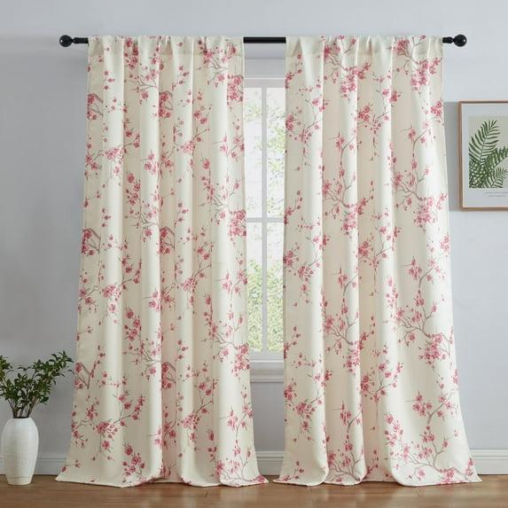 THD Yasmine Floral Room Darkening Rod Pocket Light Filtering Curtain Panels - Set of 2