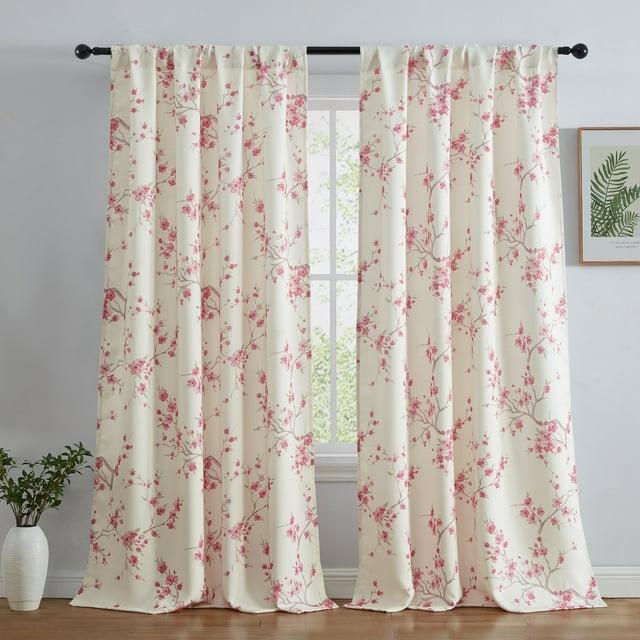 THD Yasmine Floral Room Darkening Rod Pocket Light Filtering Curtain Panels - Set of 2