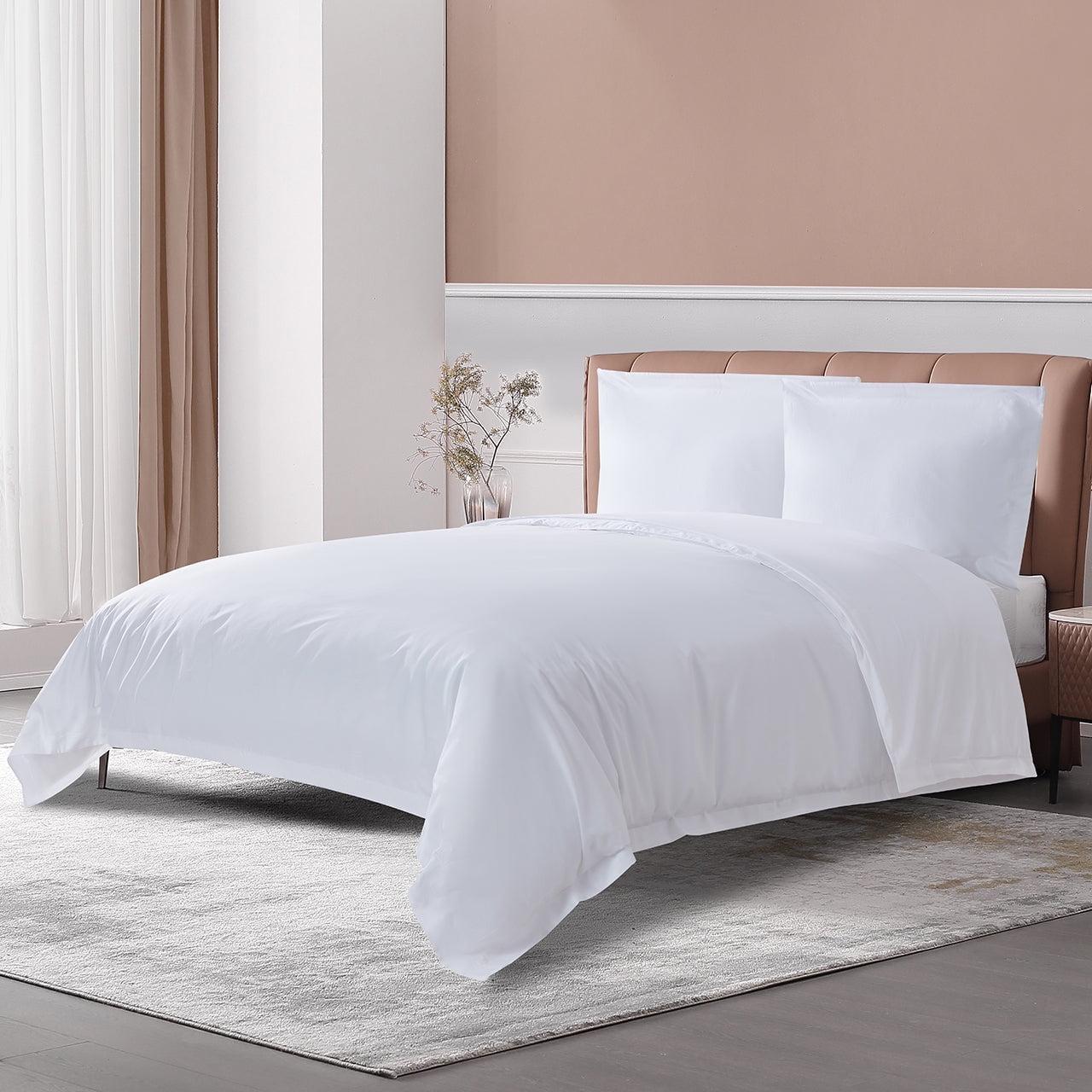 THE COTTON & SILK 100% Luxury Long-Staple Cotton Duvet Cover, with Corner Ties and Hidden Zipper Closure, Twin Size, White