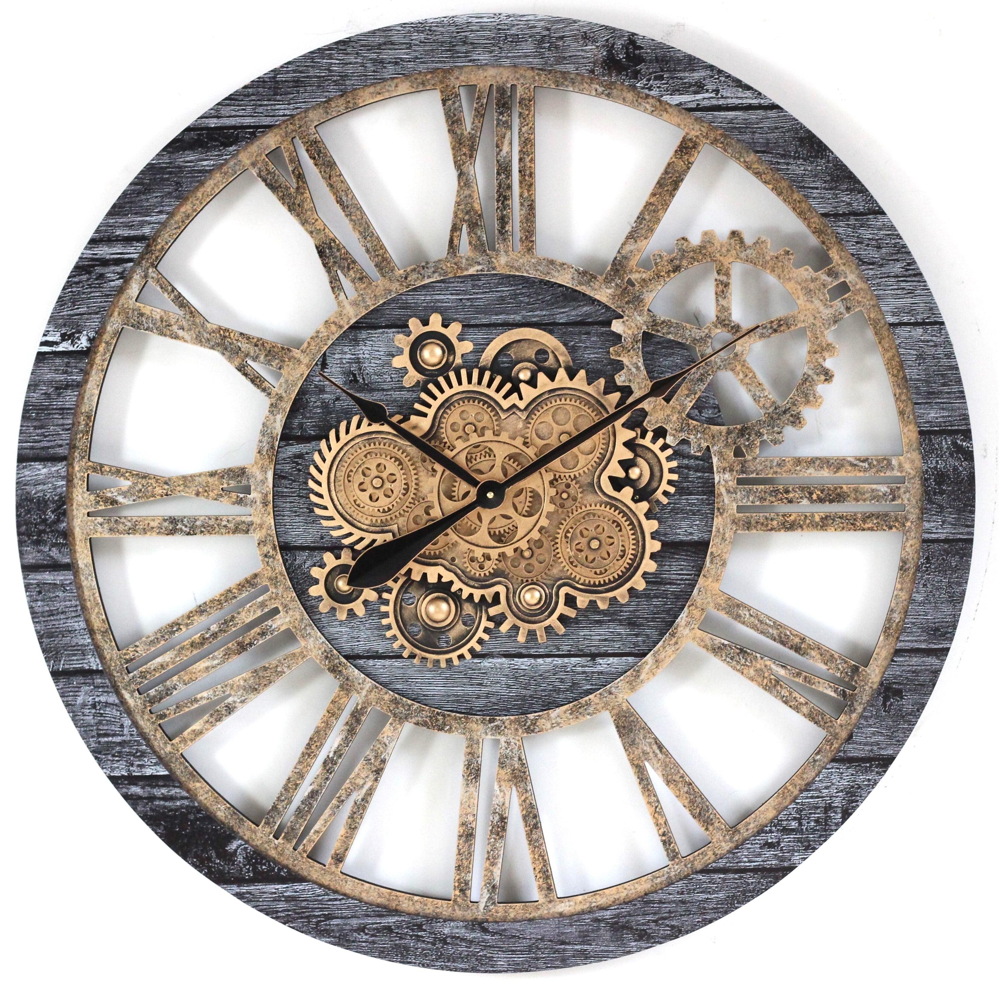 The Gears Clock Wall Clock 36" Round Oversized for Living Room decor with Real Moving Gears America Collection