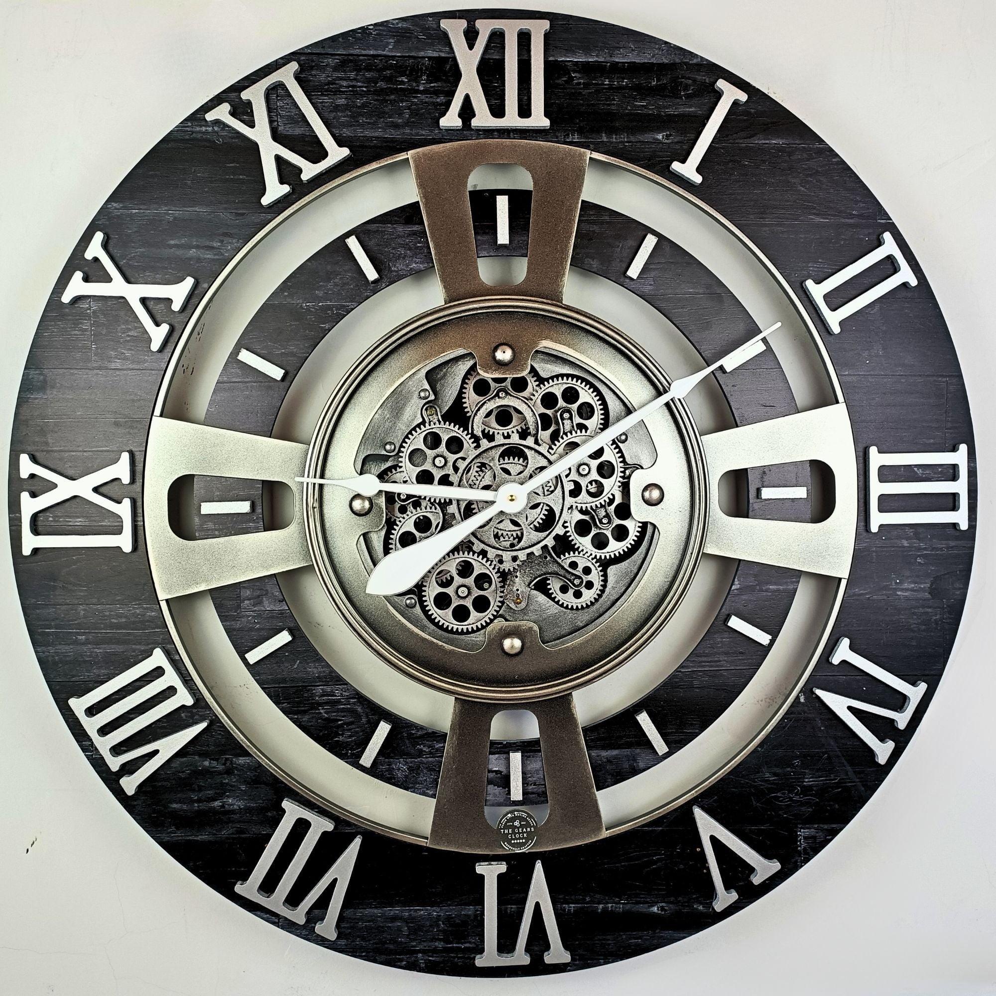 THE GEARS CLOCK Wall Clock with Real Moving Gears EN-LI_ 36 in Round Vintage-Black