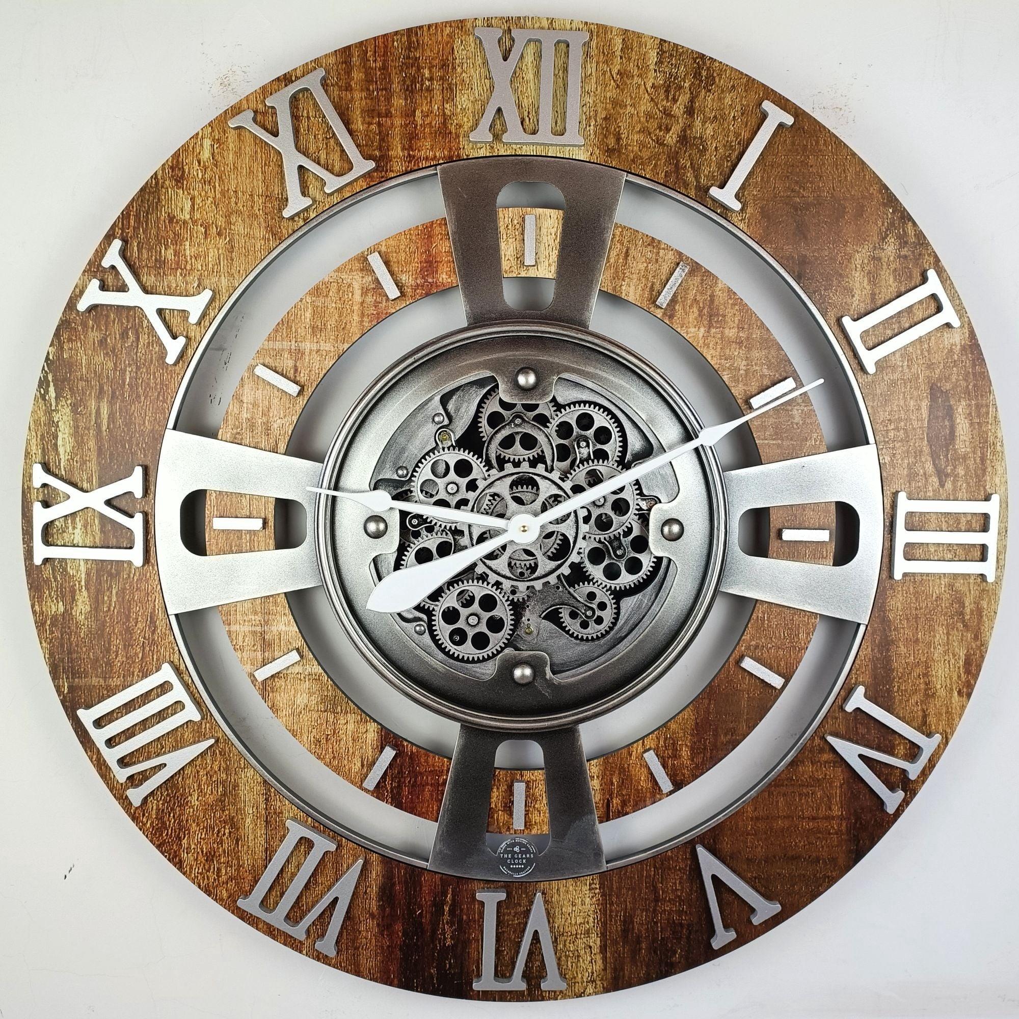 The Gears Clock Wall Clock 36" Oversized for Living Room decor with Real Moving Gears England Collection