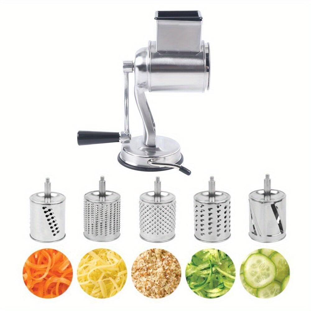 Silvery Stainless Steel Rotary Cheese Grater with Interchangeable Drums