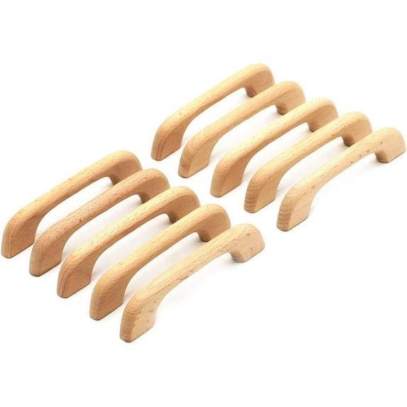 THESG-10PCS Wood Unfinished Drawer Knobs Pulls Handles - Kitchen Cabinets Furniture Dresser Wardrobe Cupboard Drawer Knobs Pulls Handles(Total Length: 5" Hole-to-Hole Distance: 4")
