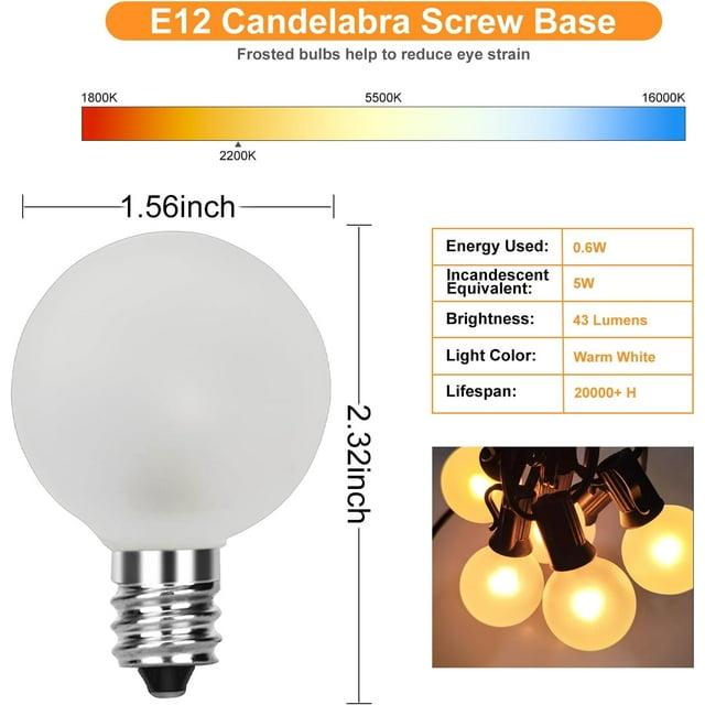 Novelty Lights Frosted White G40 Globe Hanging Outdoor String Light Replacement Bulbs E12 Candelabra Base 5 Watt