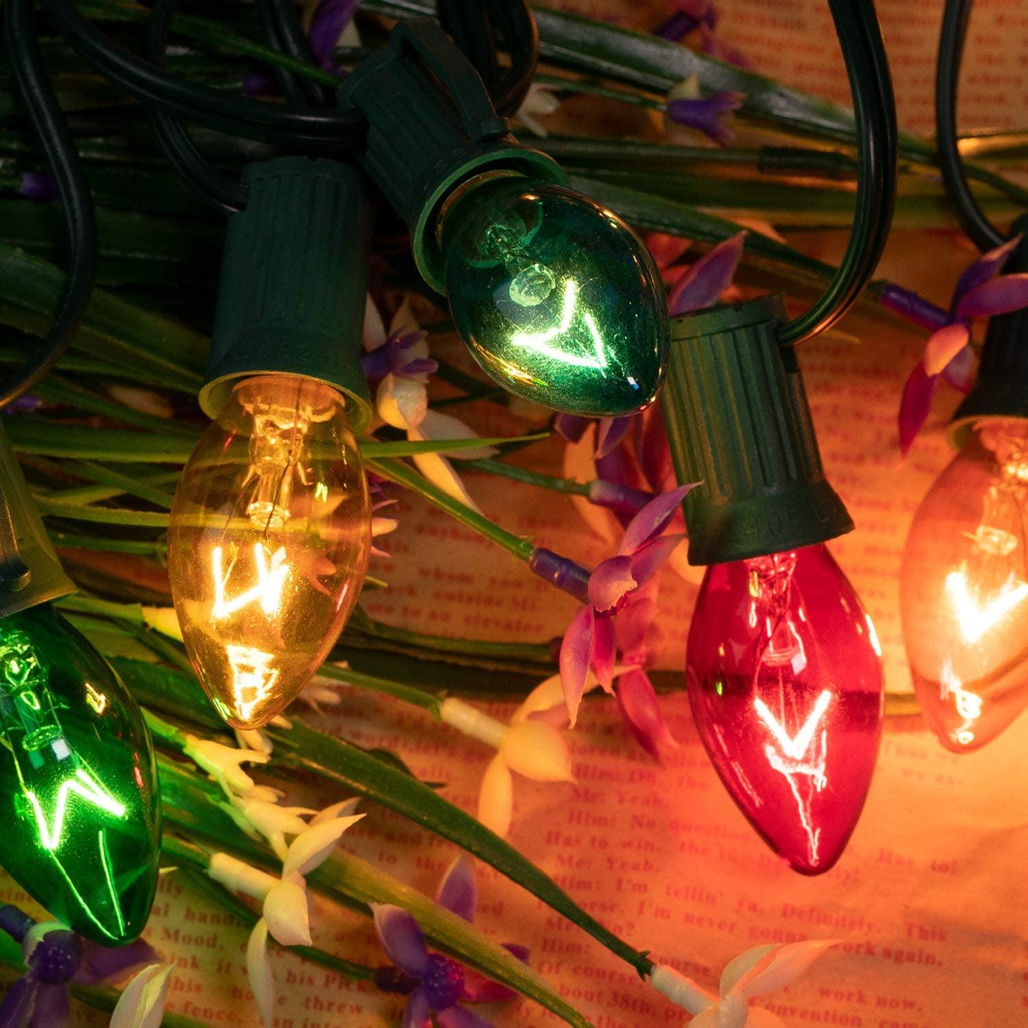 Novelty Lights C9 LED Christmas Multicolor Smooth Plastic Light Set, Green Wire (25 Bulbs, 25 Feet)