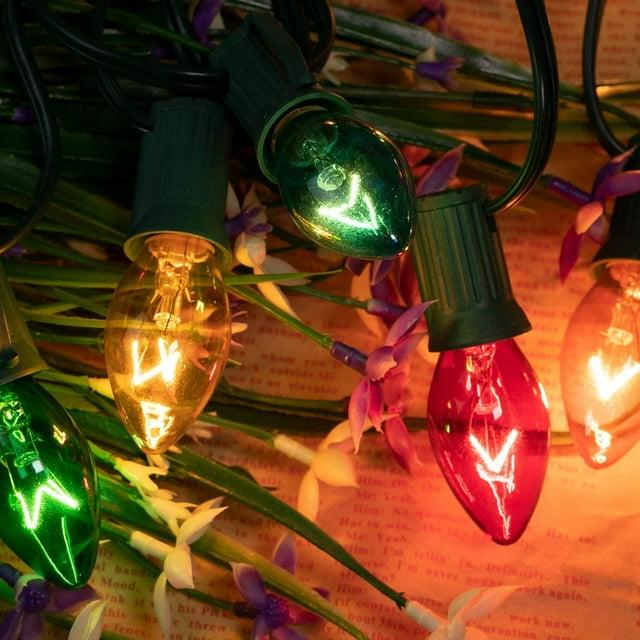 Novelty Lights C9 LED Christmas Multicolor Smooth Plastic Light Set, Green Wire (25 Bulbs, 25 Feet)