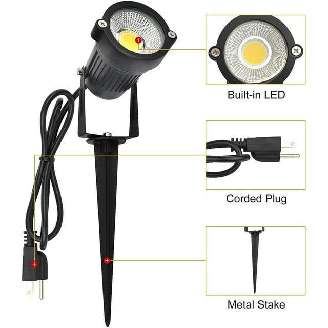 GSS6005 LED Landscape Spotlights Outdoor Plug in Light 5W, 120V AC, 3000K Warm, Metal Construction with Ground Stake, Outdoor and Indoor Use, 3-ft Cord with Plug, Black