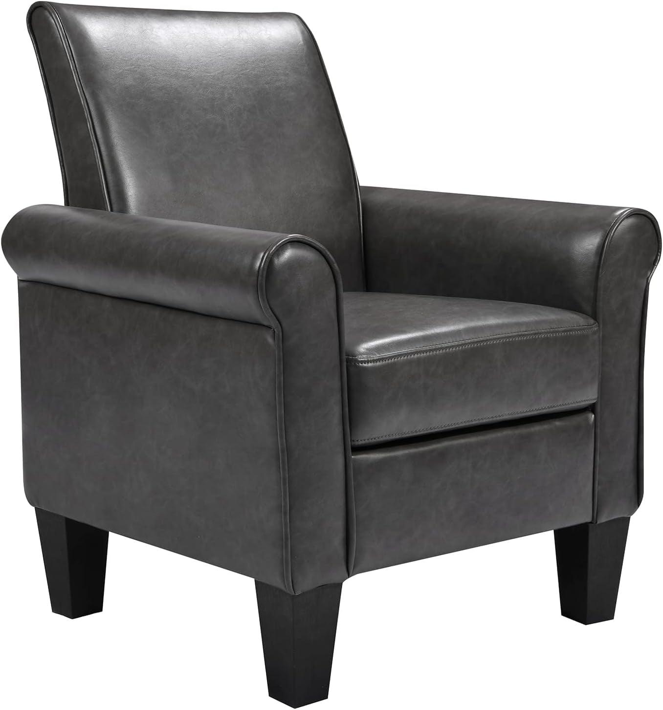 THSUPER Living Room Grey Accent Chair | Faux Leather | Modern Club Chair, Comfy Single Sofa Chair