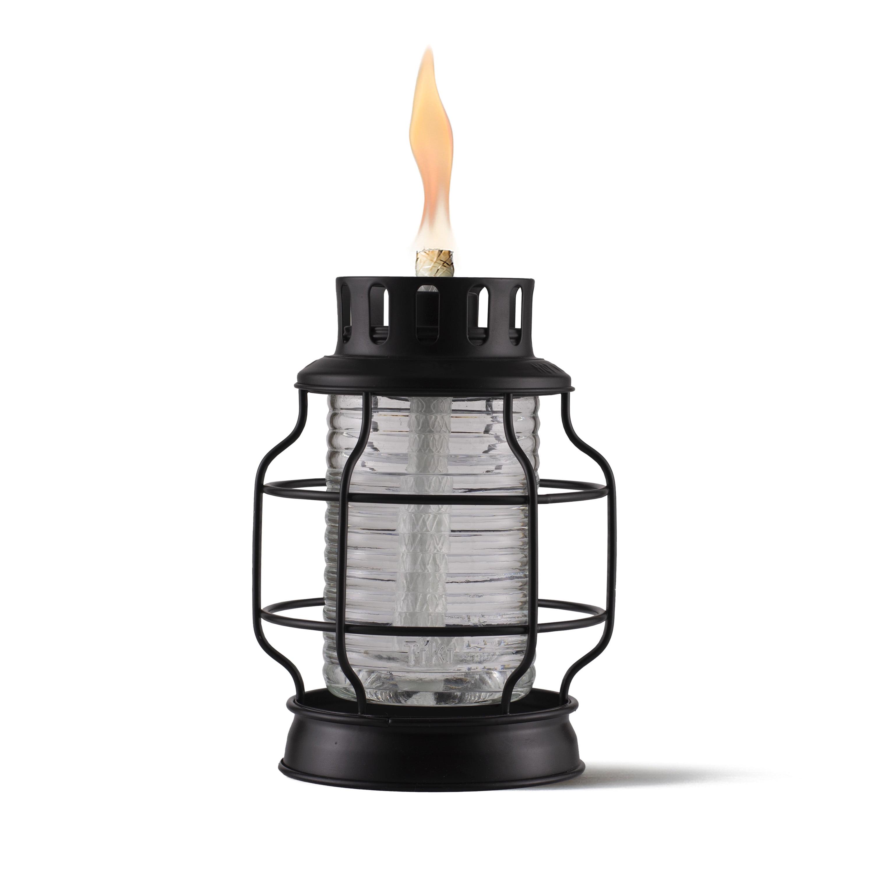 Black Metal Table Torch Lantern with Glass Insert