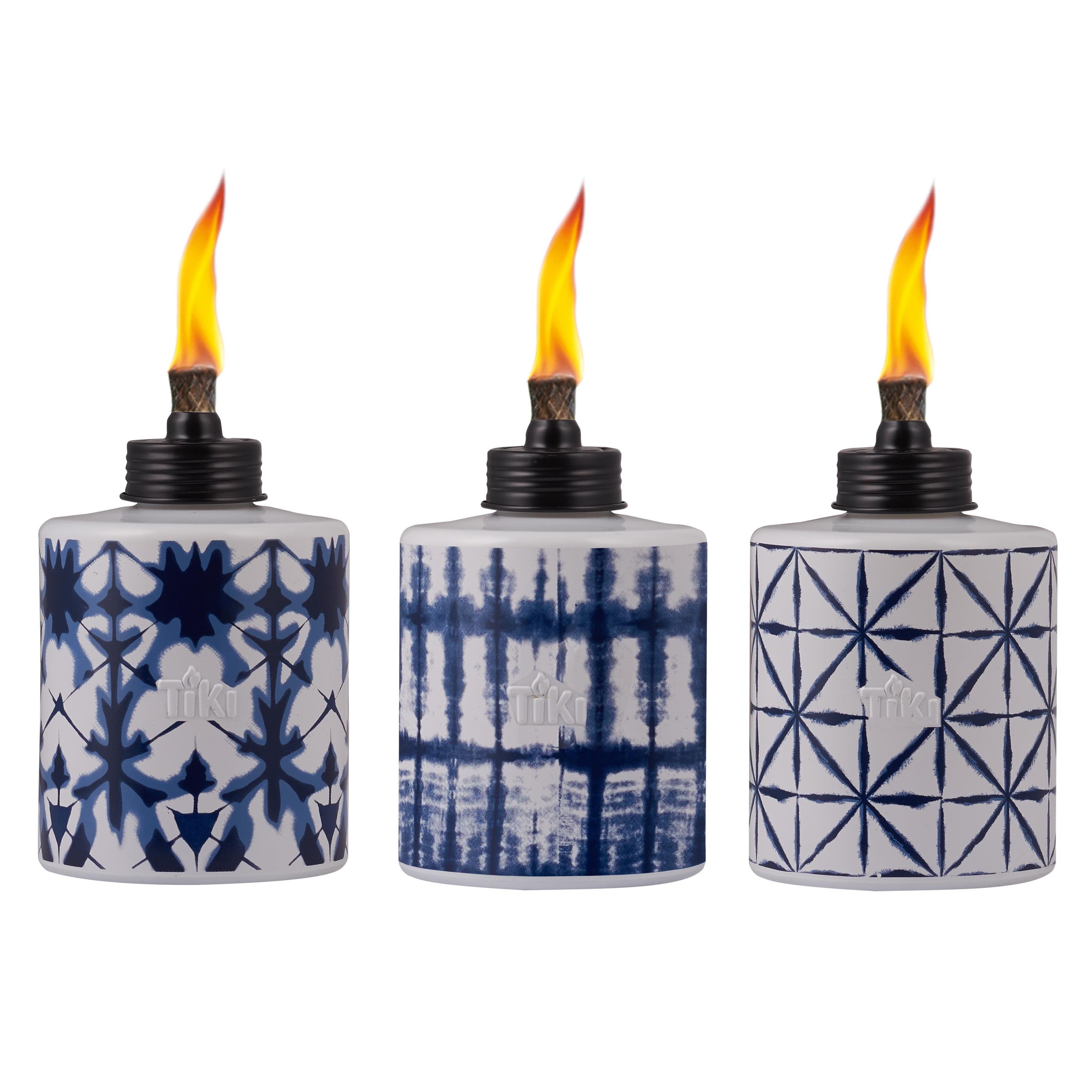 Blue and White Tie-Dye Glass Table Torch Set