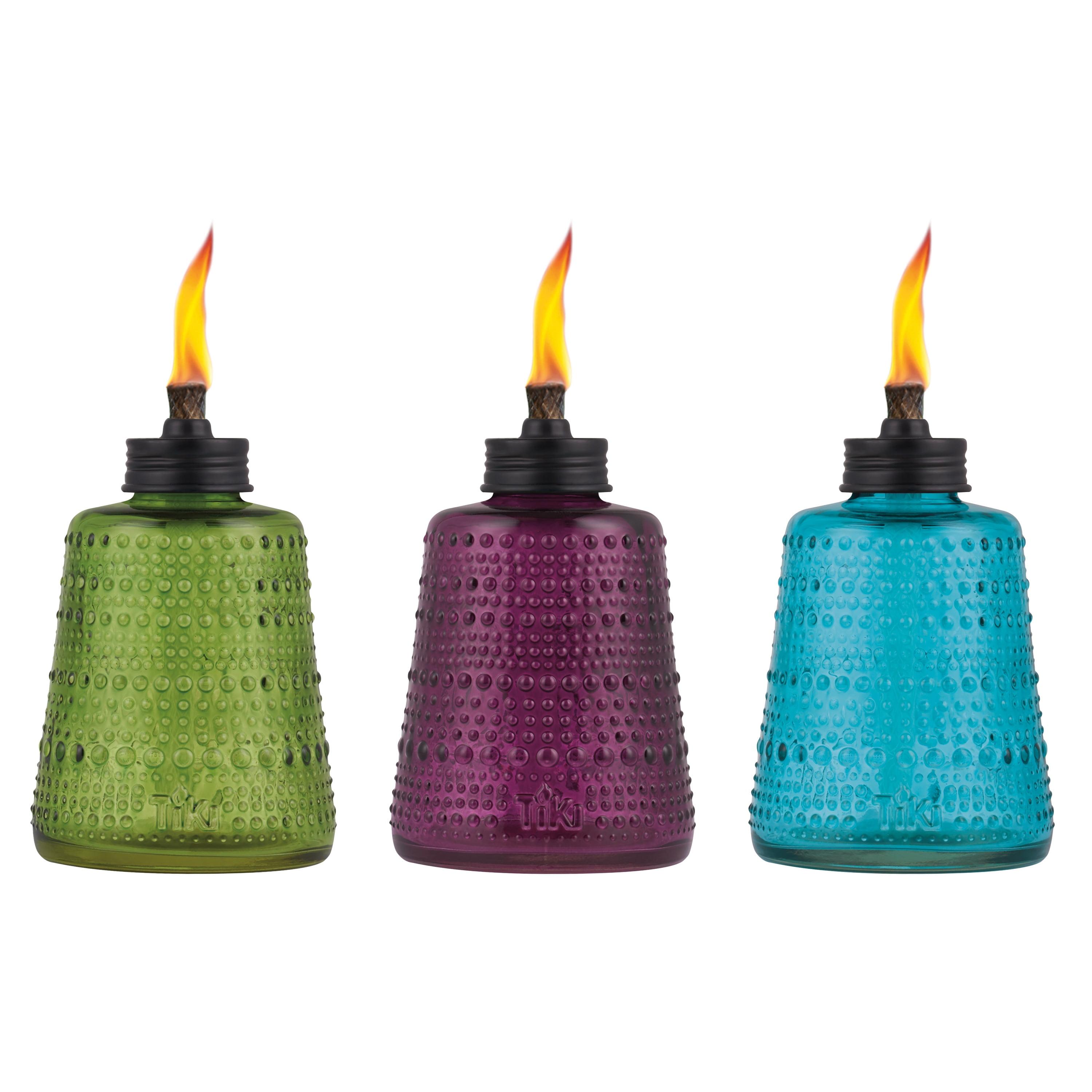 Carnival Glass 6" Table Torch Set in Blue, Green, and Purple