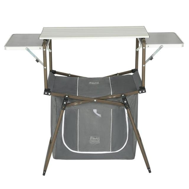 TIMBER RIDGE Folding Camping Kitchen Table – Lightweight Aluminum Cook Station with Storage & Carry Bag, Portable BBQ Grill Table, Gray.