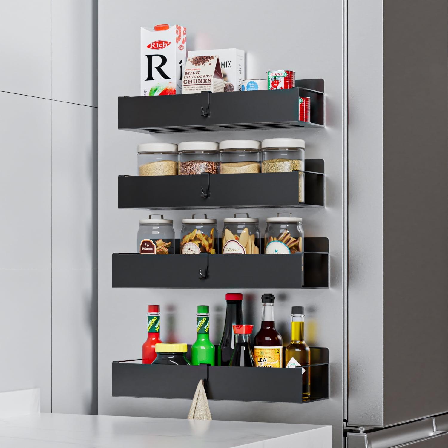 Black Magnetic Metal 4-Pack Spice Rack Organizer