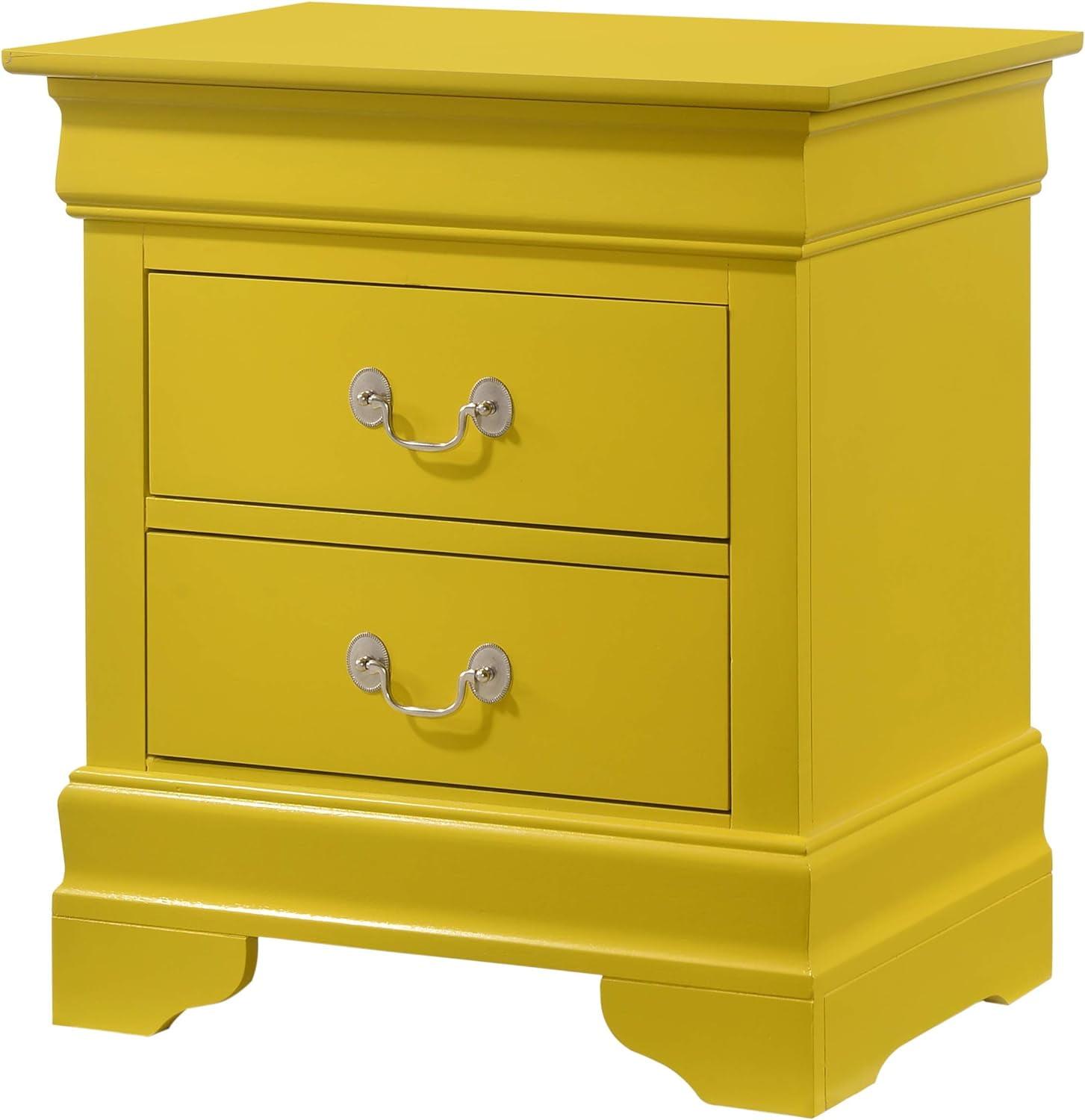 Yellow Solid Wood 2-Drawer Nightstand