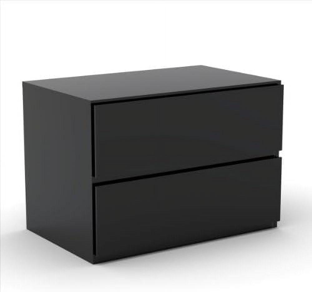 Sleek Modern Black Nightstand with Charging Station and Storage Drawer