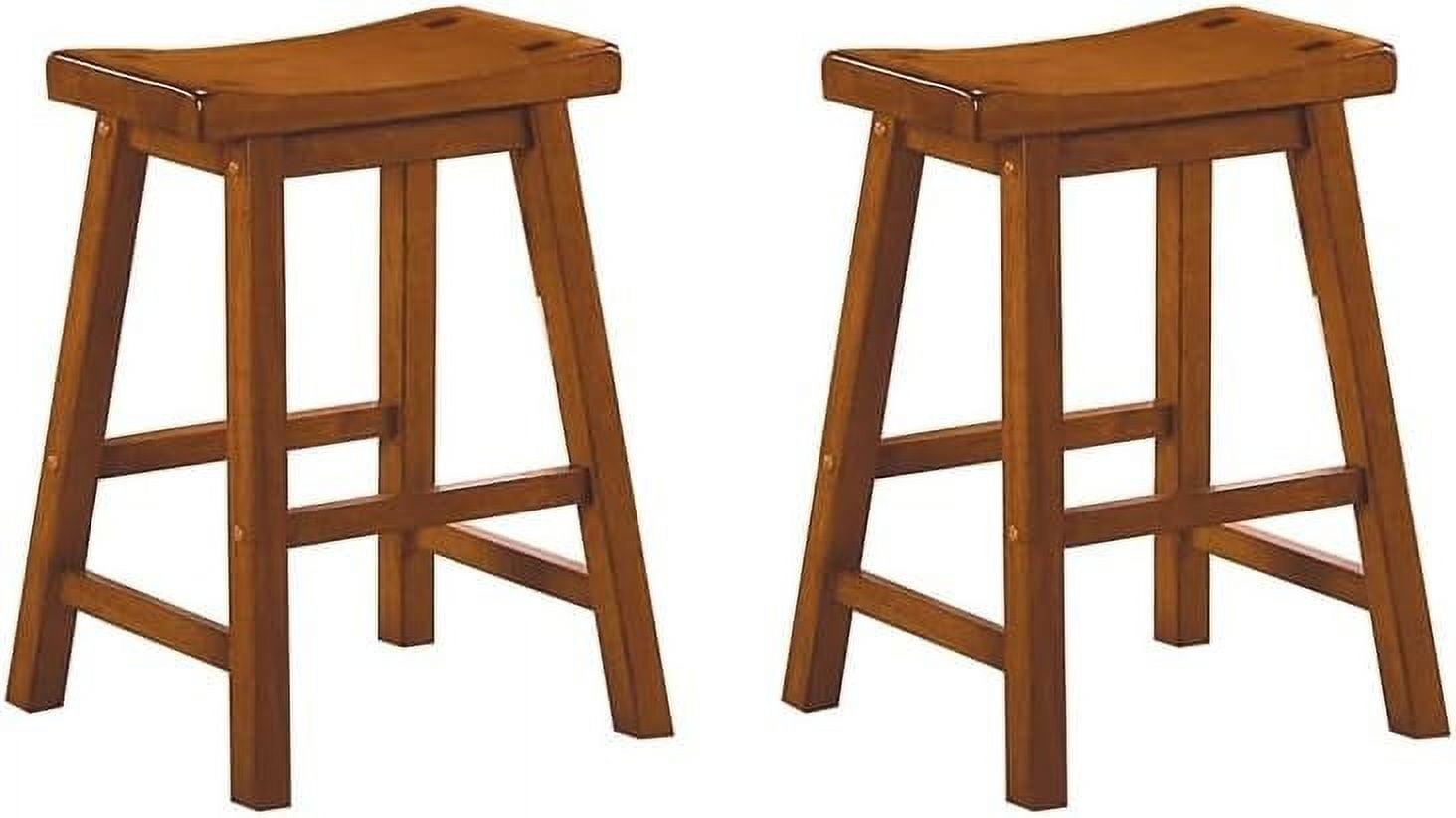 Bar Stool Set of 2, Solid Wood 24 inch Counter Height Chair with Footrest, Armless Chair for Kitchen, Home Bar, Oak