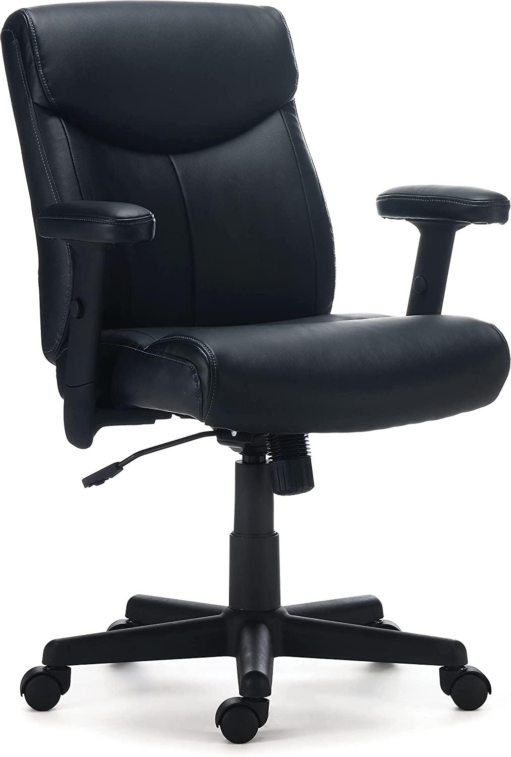 Executive Black Leather Swivel Chair with Adjustable Arms