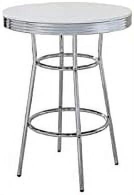 Contemporary Chrome and White Round Wood-Glass Bar Table