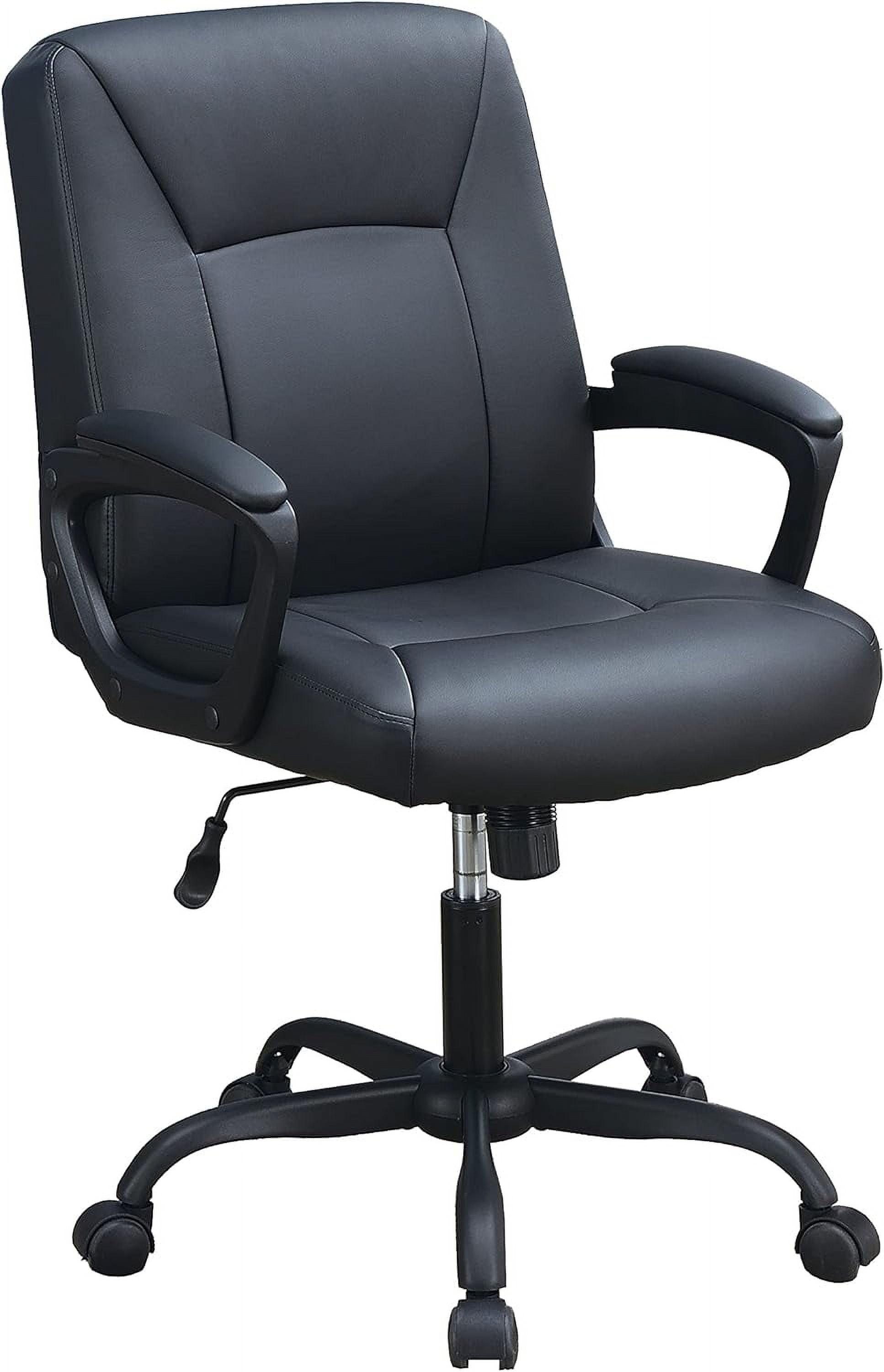 Black Leather Swivel Task Chair with Fixed Arms