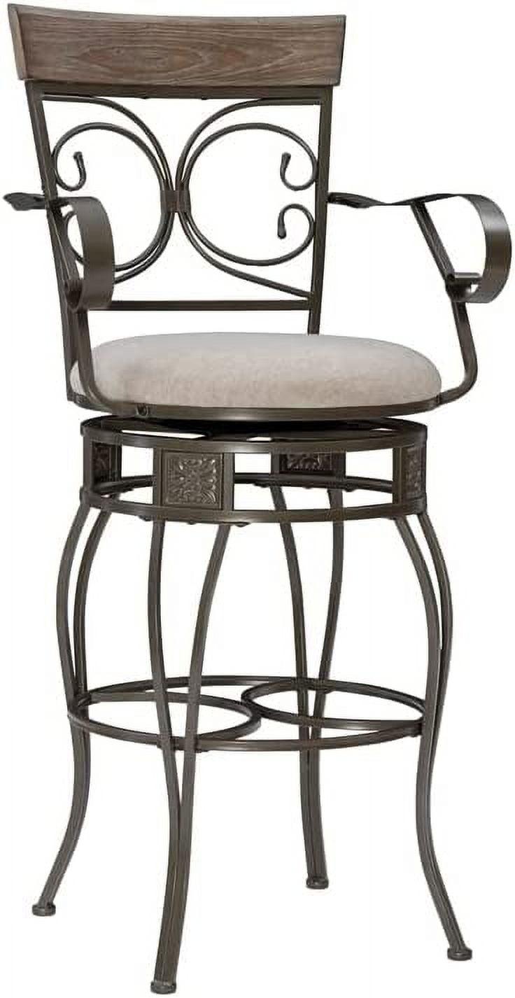 Elegant Oversized Swivel Bar Stool with Gray Wash and Pewter Frame