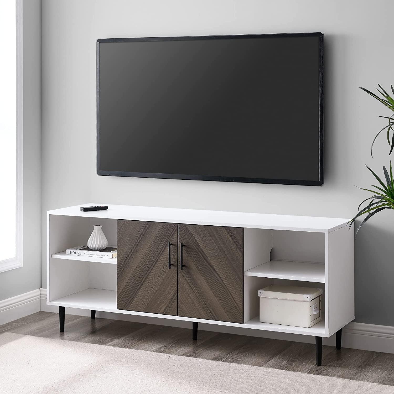 Ash Brown Faux-Bookmatch 58'' Media Console with Cabinet