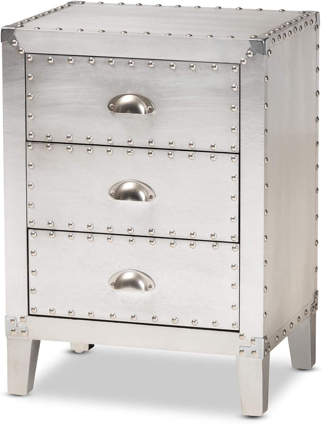 Claude Metal 3 Drawer Nightstand Silver - Baxton Studio