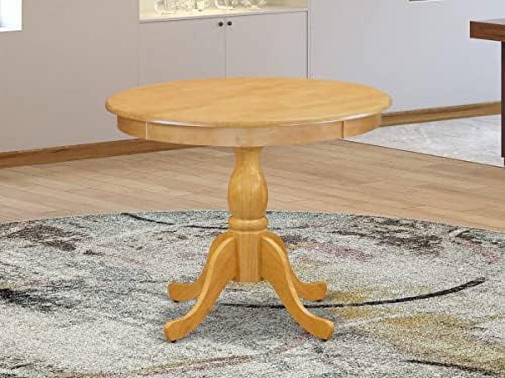 Antique Round Wood Table with Oak Table Top Surface & Asian Wood Table Pedestal Legs