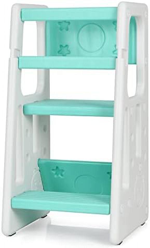 Green and White Toddler Kitchen Helper Step Stool with Safety Features