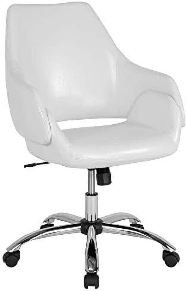 Contemporary White Leather Swivel Mid-Back Office Chair with Chrome Base