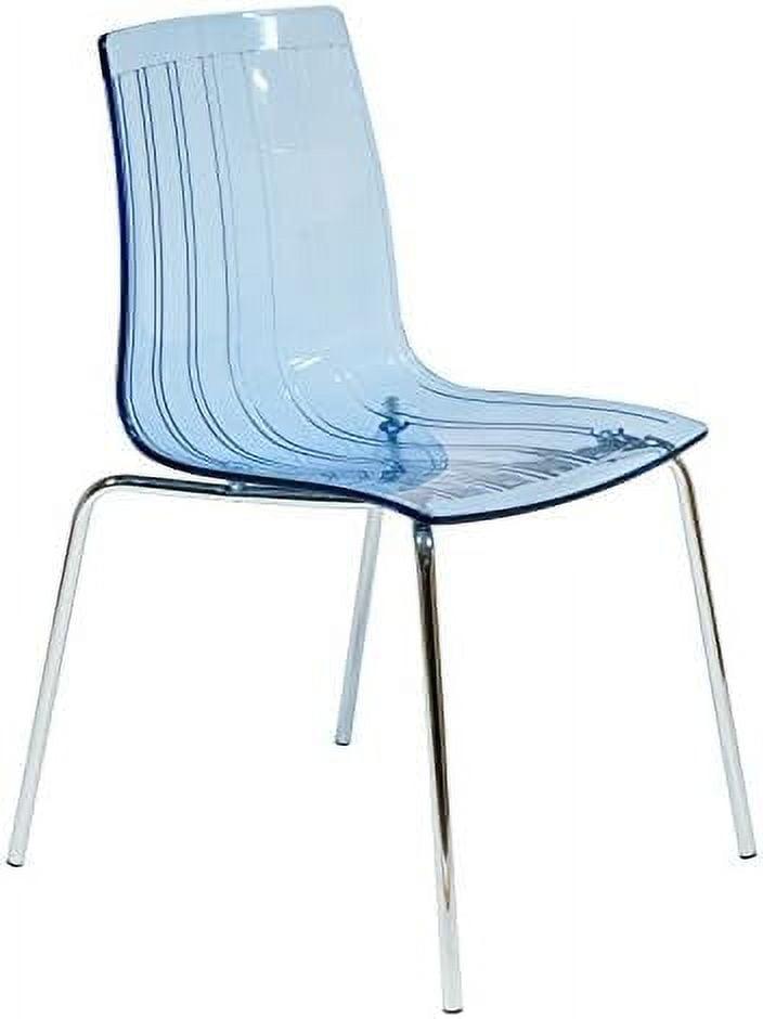 LeisureMod Ralph Transparent Blue Plastic Dining Chair with Chrome Legs