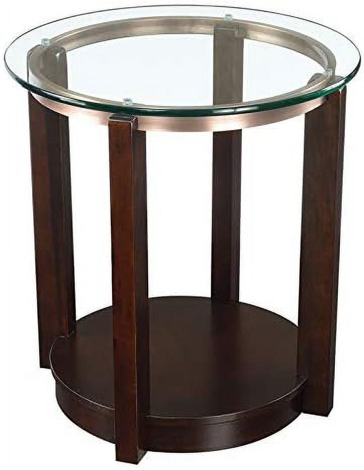 Contemporary Espresso Round End Table with Glass Top