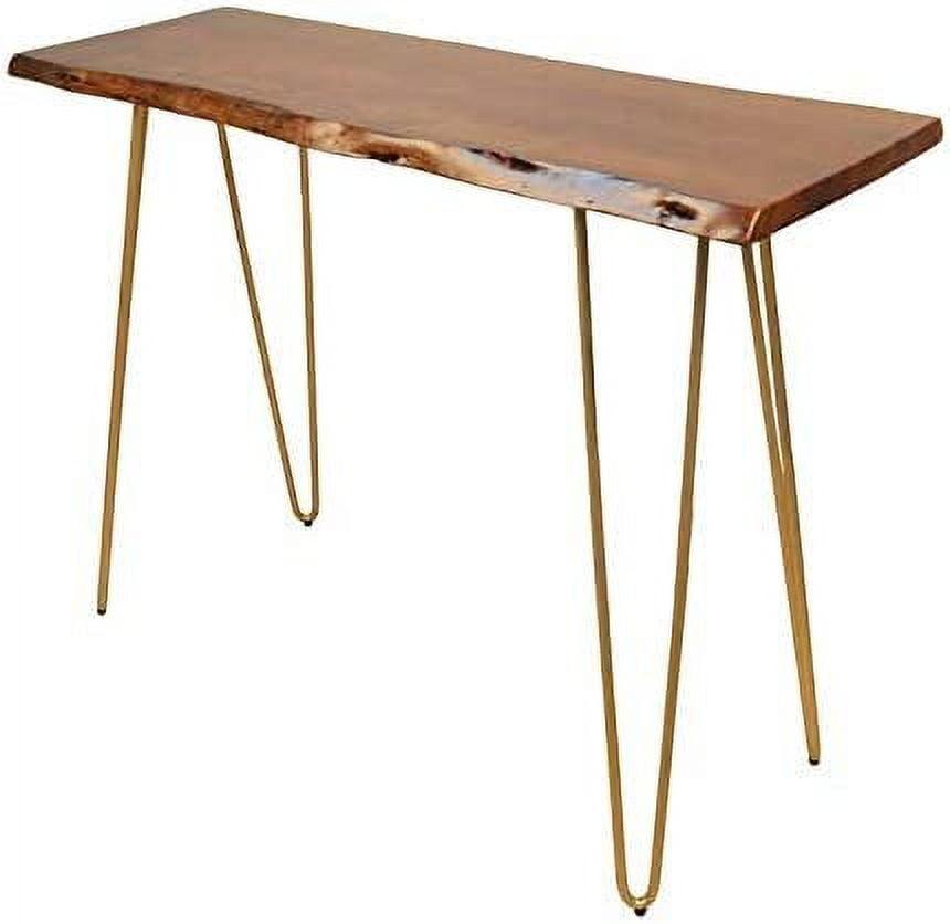 Seti Acacia Live Edge Elm & Gold Console Table with Storage