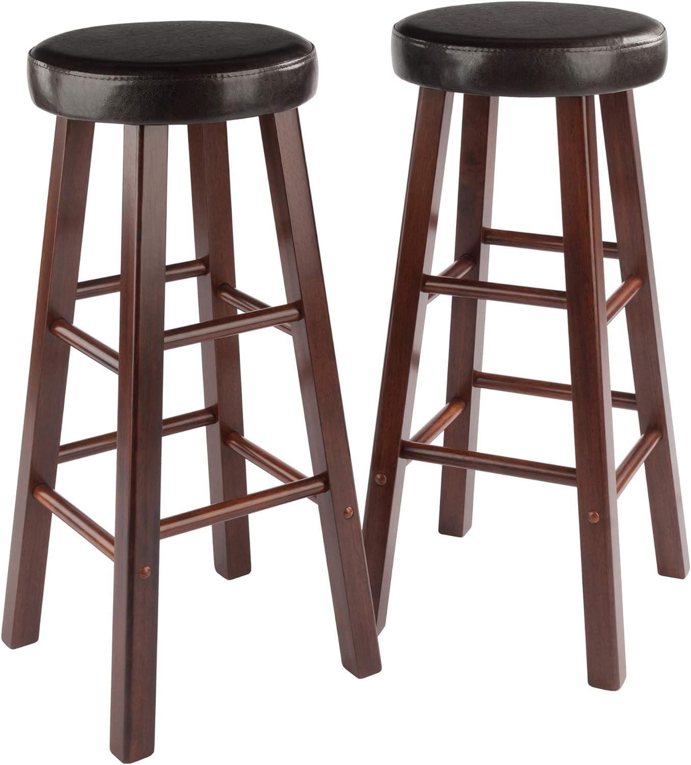 29" 2pc Maria Cushioned Barstools Walnut/Espresso - Winsome: Solid Wood, Faux Leather, Home Bar Seating