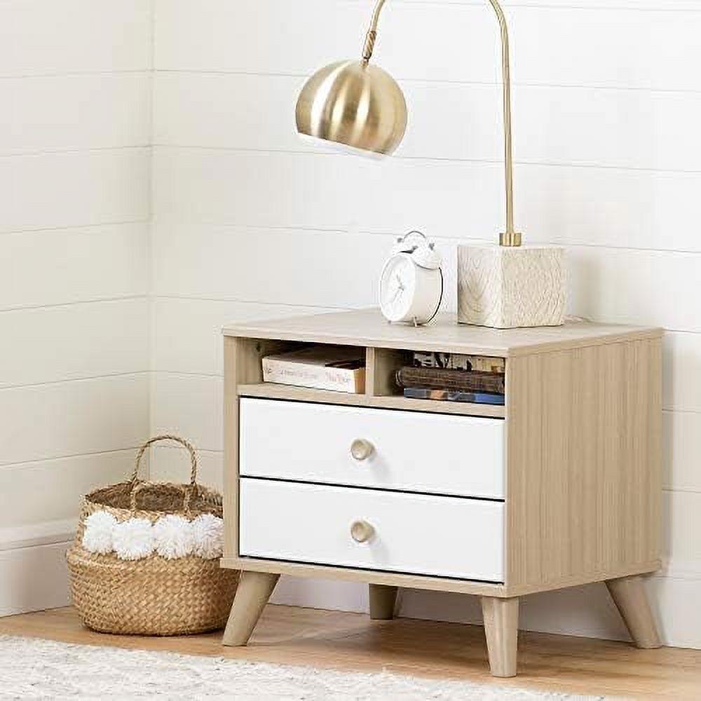 Soft Elm and Pure White 2-Drawer Scandinavian Nightstand