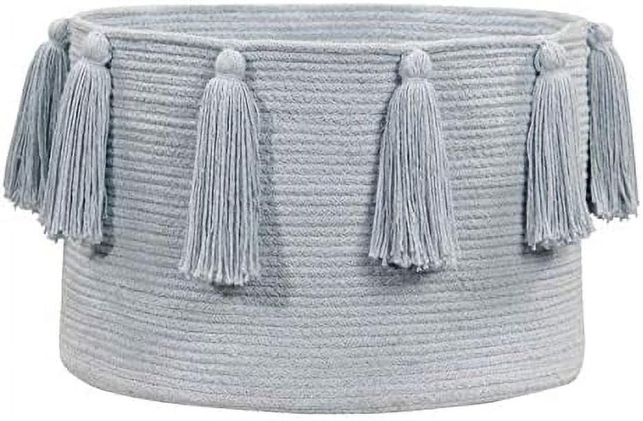 Soft Blue Round Cotton Storage Basket with Tassels