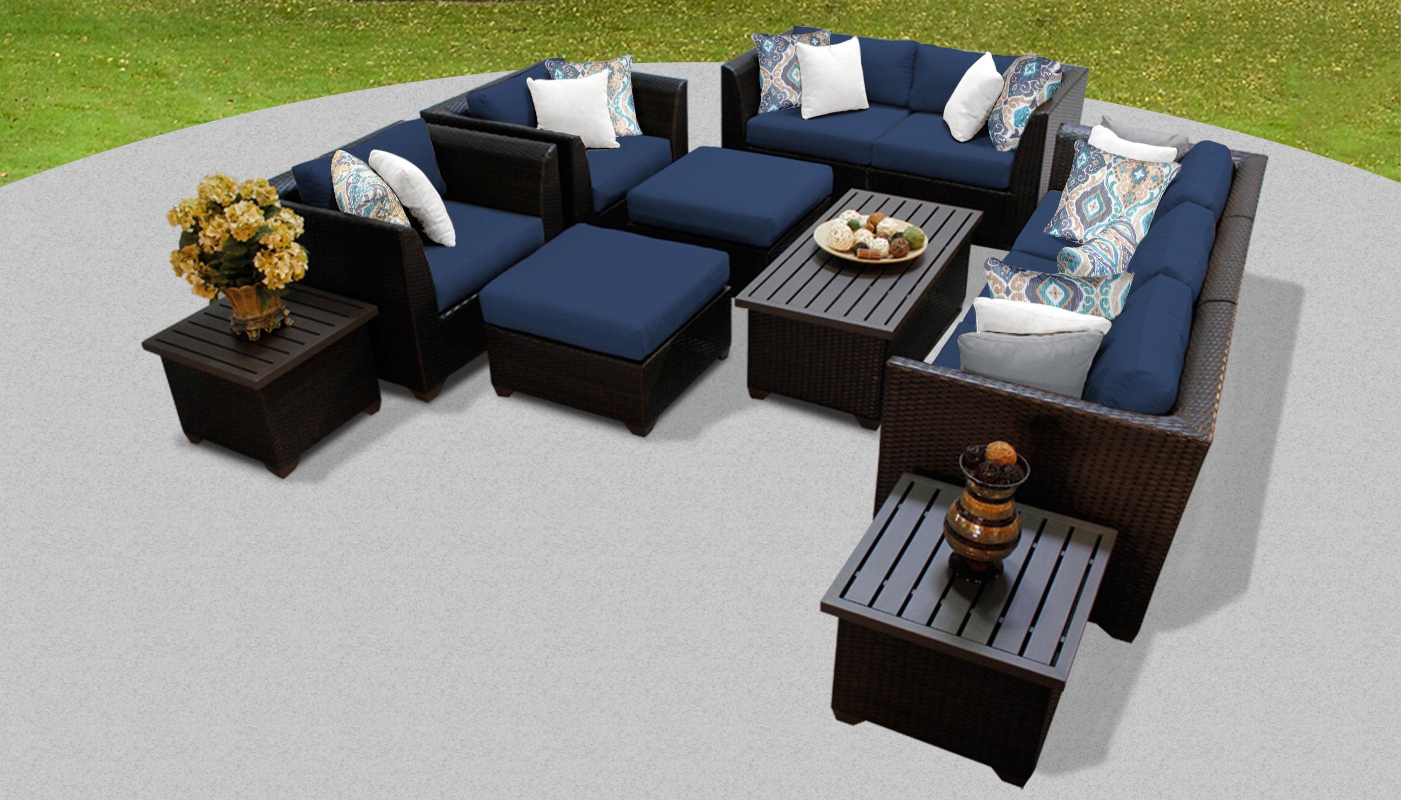 Barbados 12-Piece Navy Wicker Outdoor Sectional Set with Storage