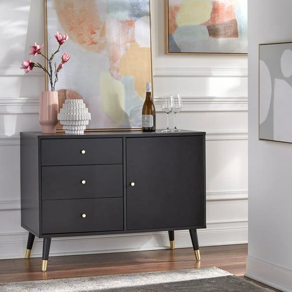 TMS Carroll 40” Wide Mid Century Modern Dining Sideboard Buffet, Black FinishBlack