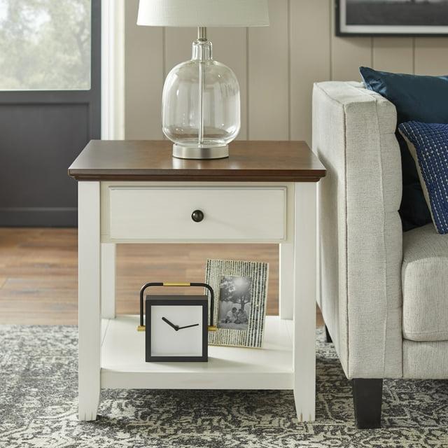 Charleston End Table Off White/Chestnut - Buylateral: Mid-Century Modern Design, Drawer & Fixed Shelf