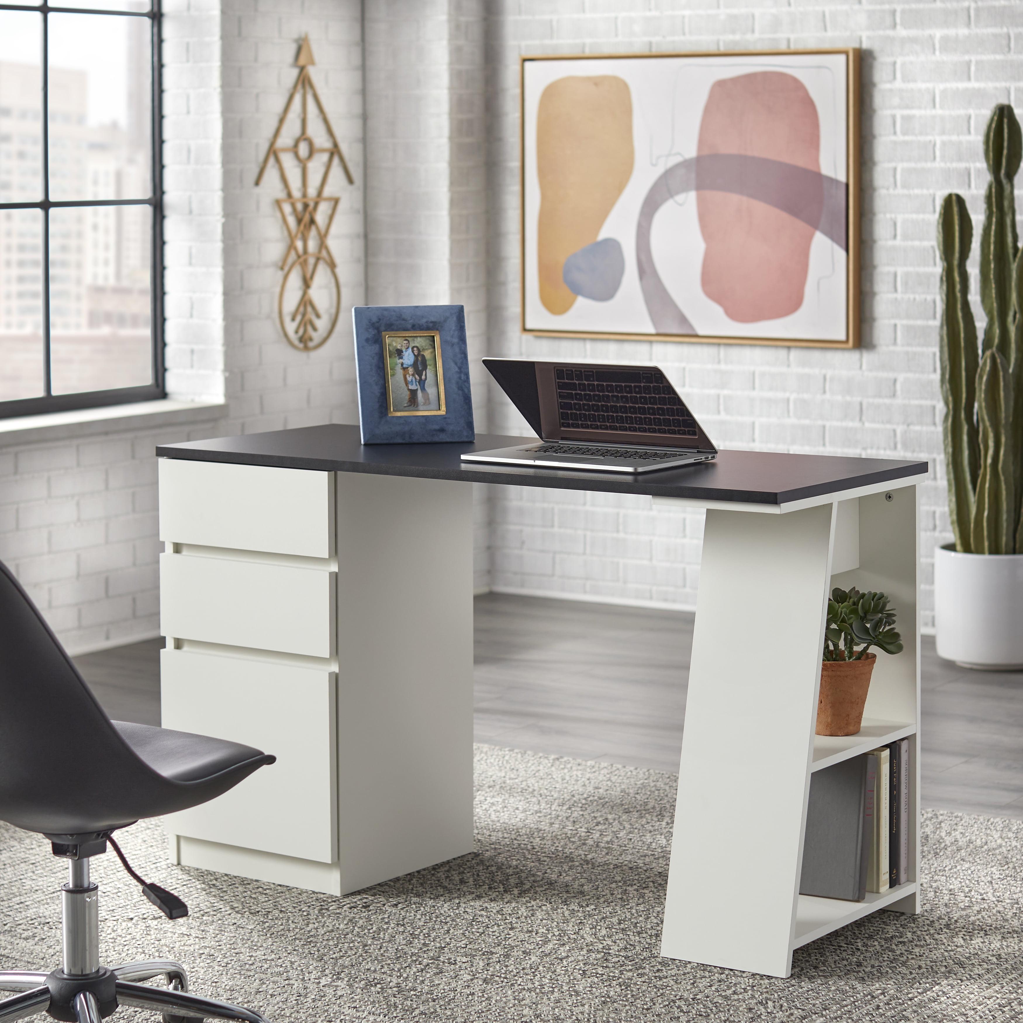 TMS Como Modern 20 in x 49.5 in x 29.75 in MDF Portable 2 Box Drawer/1 File Drawer Writing Desk, Black/White