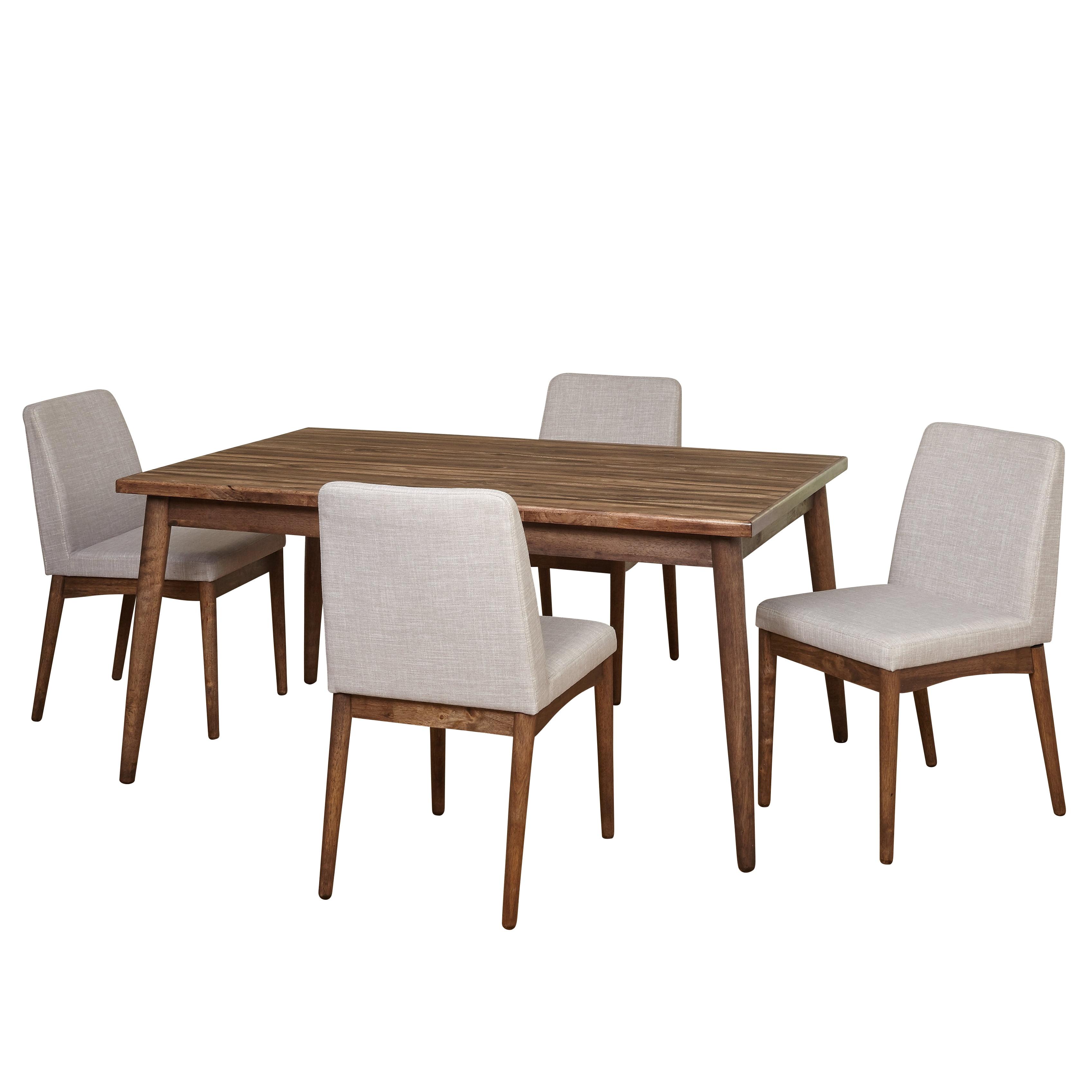 Walnut and Gray Mid-Century Modern Dining Set with 4 Chairs