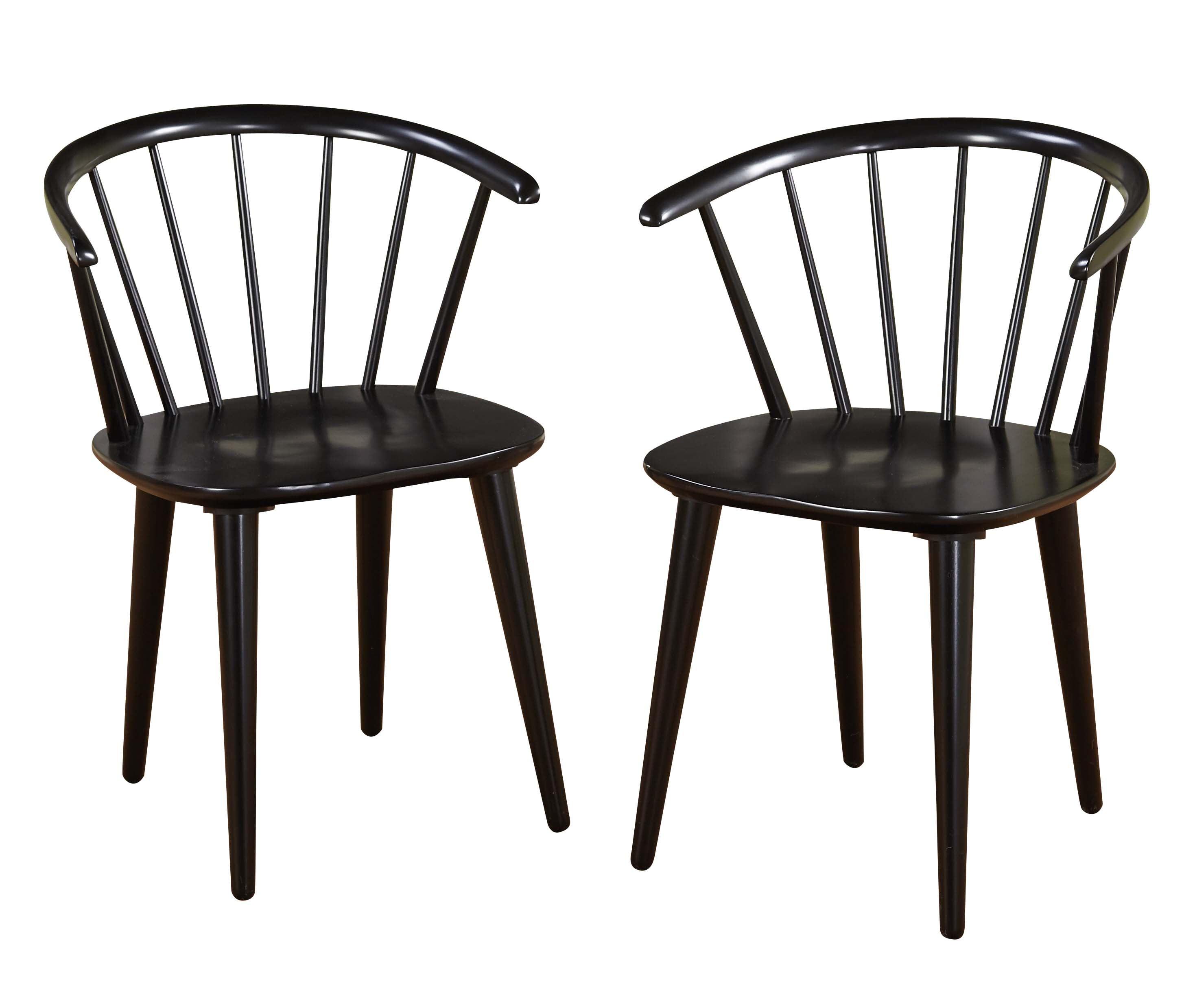 Set of 2 Black Wood Low Windsor Dining Chairs