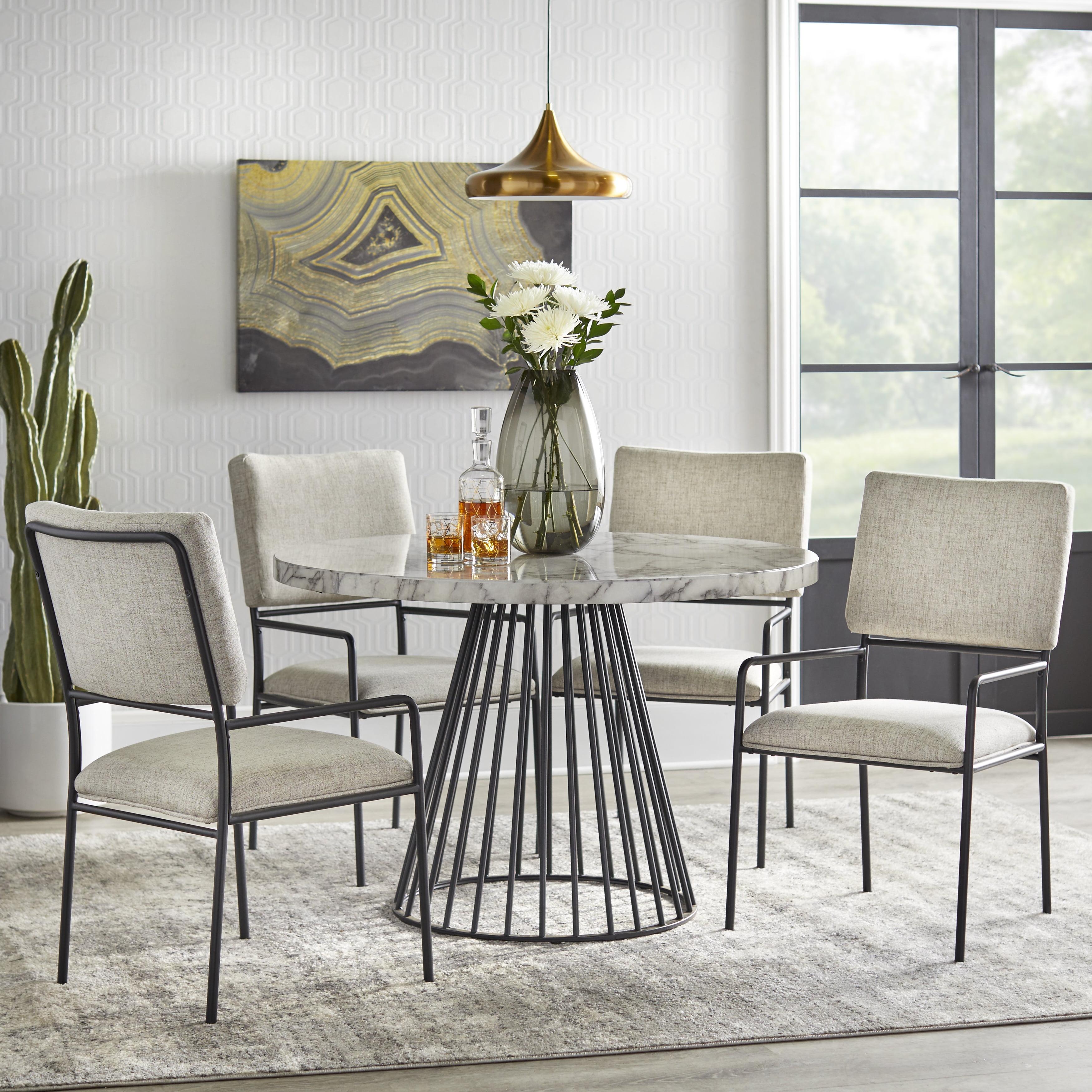 5pc Indra Dining Set Cream: Faux Marble Top, Black Metal Base - Lifestorey