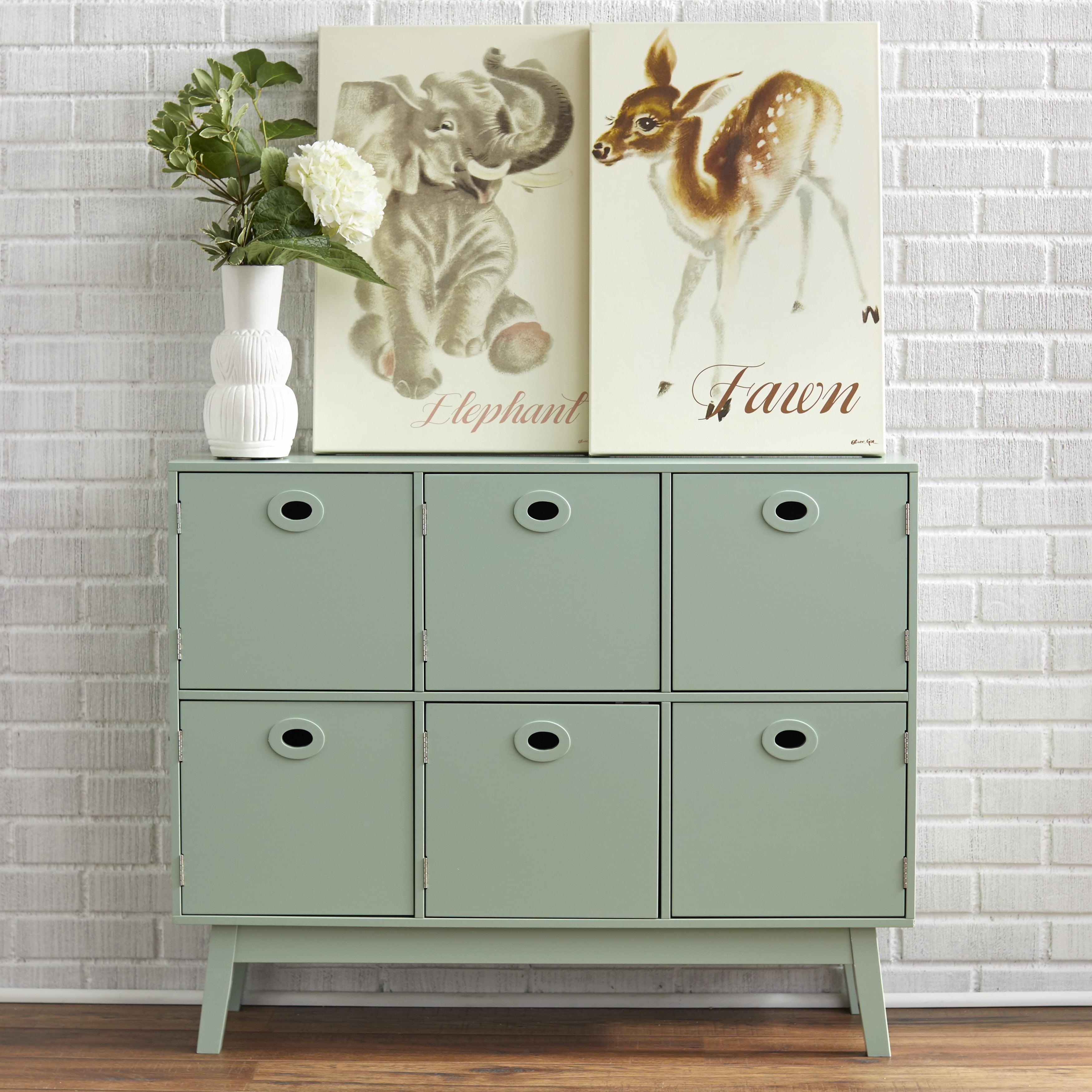 Simple Living  Jamie Mid-Century Modern 6-door Storage Cabinet Mint Green